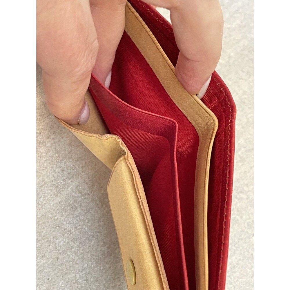 VTG Misuri Florence Italy Leather Bifold Wallet Scarlet Red Gold Fleur de Lis - Picture 7 of 14